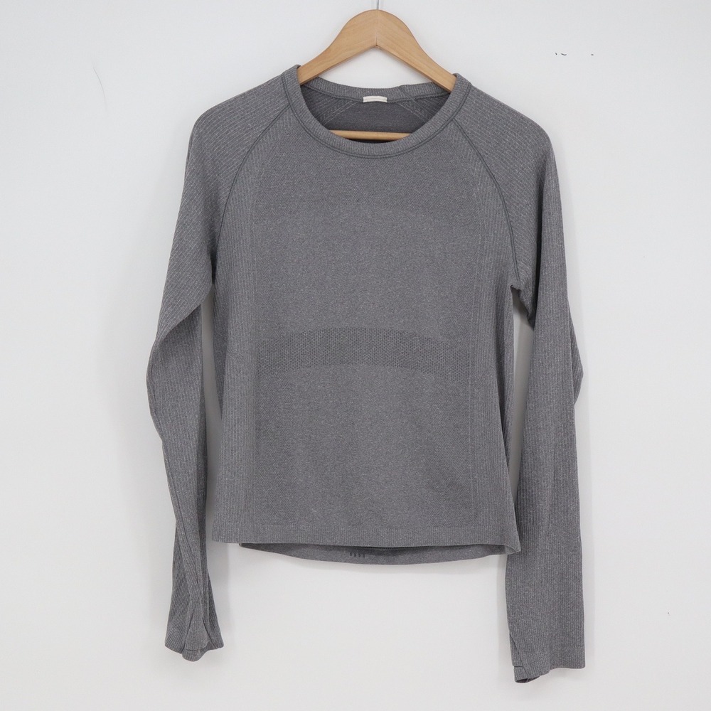Old Navy Top Womens M Active Seamless Ribbed Gray Thumbhole Excellent